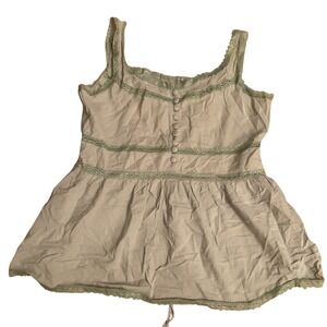 Cotton Express Sage Green Eyelet Lace‎ Peplum Top Sleeveless Button Front Large